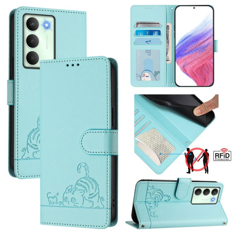 Cat Rat Embossed Pattern RFID Leather Phone Case with Lanyard, For Realme C71 4G Global, For Realme Neo7 Turbo 5G, For Realme V70 / 14x Global / C75 5G, For Realme Narzo 80 Pro / 14 Pro 5G India, For Realme 14 5G Global / P3 5G India                   ...