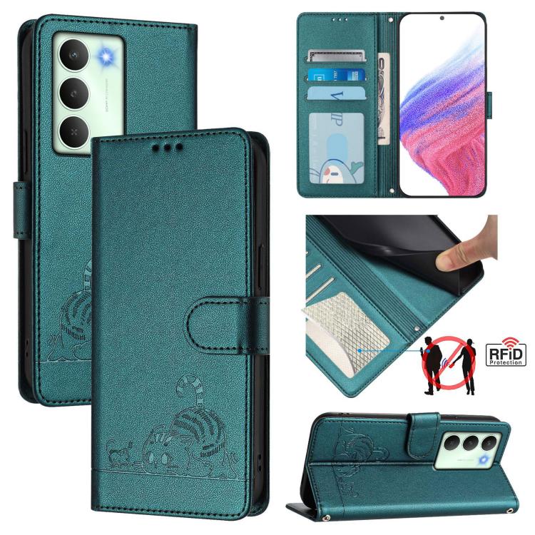 Cat Rat Embossed Pattern RFID Leather Phone Case with Lanyard, For Realme C71 4G Global, For Realme Neo7 Turbo 5G, For Realme V70 / 14x Global / C75 5G, For Realme Narzo 80 Pro / 14 Pro 5G India, For Realme 14 5G Global / P3 5G India                   ...