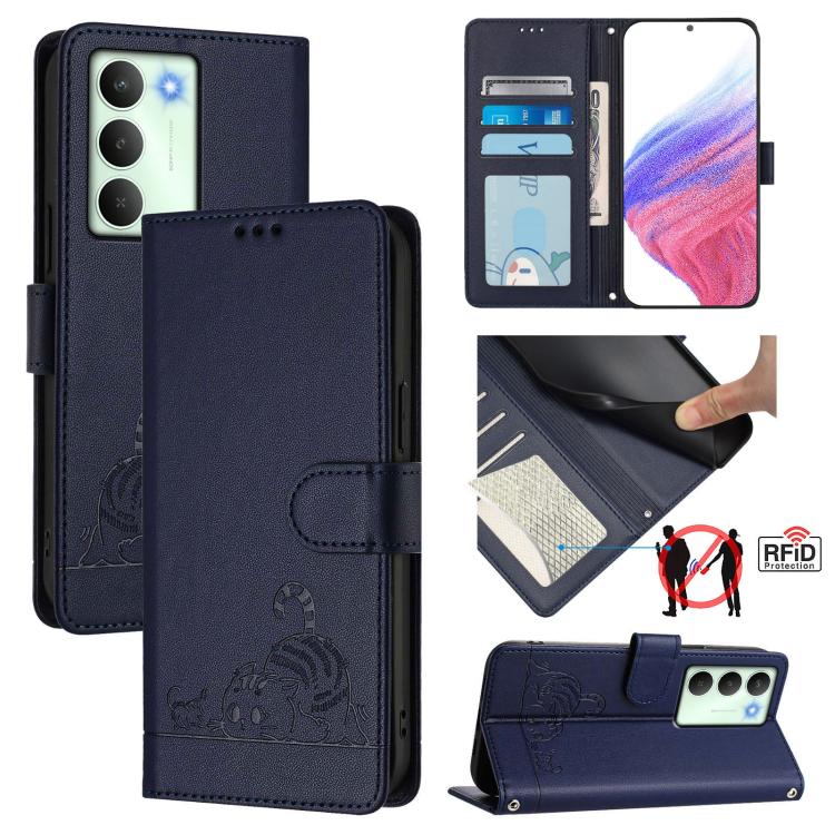 Cat Rat Embossed Pattern RFID Leather Phone Case with Lanyard, For Realme C71 4G Global, For Realme Neo7 Turbo 5G, For Realme V70 / 14x Global / C75 5G, For Realme Narzo 80 Pro / 14 Pro 5G India, For Realme 14 5G Global / P3 5G India                   ...