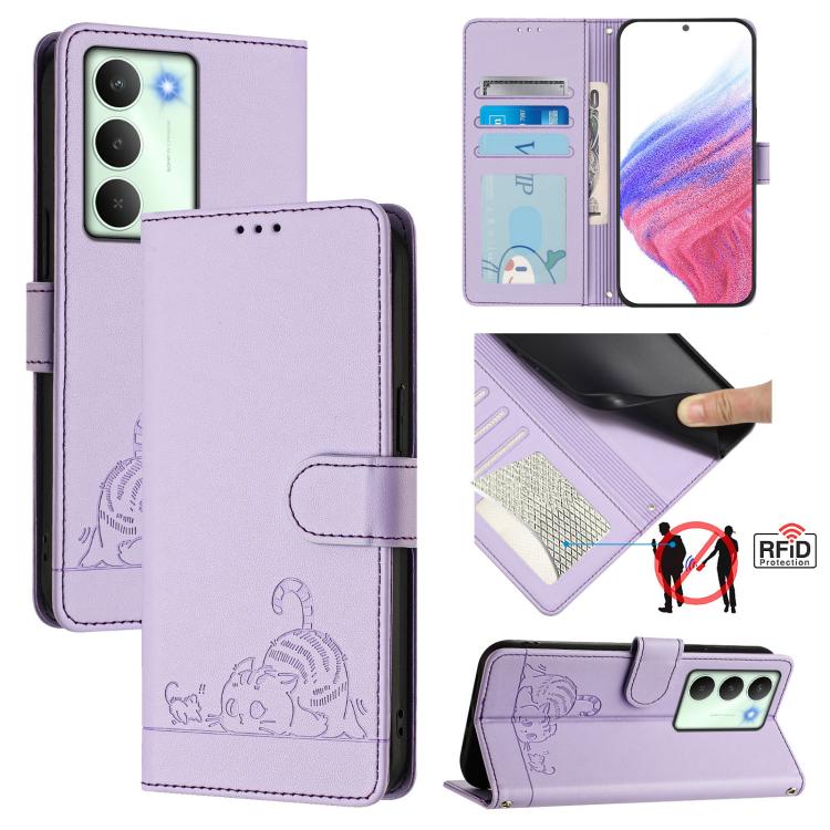Cat Rat Embossed Pattern RFID Leather Phone Case with Lanyard, For Realme C71 4G Global, For Realme Neo7 Turbo 5G, For Realme V70 / 14x Global / C75 5G, For Realme Narzo 80 Pro / 14 Pro 5G India, For Realme 14 5G Global / P3 5G India                   ...