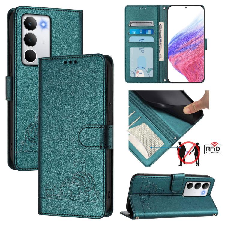 Cat Rat Embossed Pattern RFID Leather Phone Case with Lanyard, For Realme C71 4G Global, For Realme Neo7 Turbo 5G, For Realme V70 / 14x Global / C75 5G, For Realme Narzo 80 Pro / 14 Pro 5G India, For Realme 14 5G Global / P3 5G India                   ...