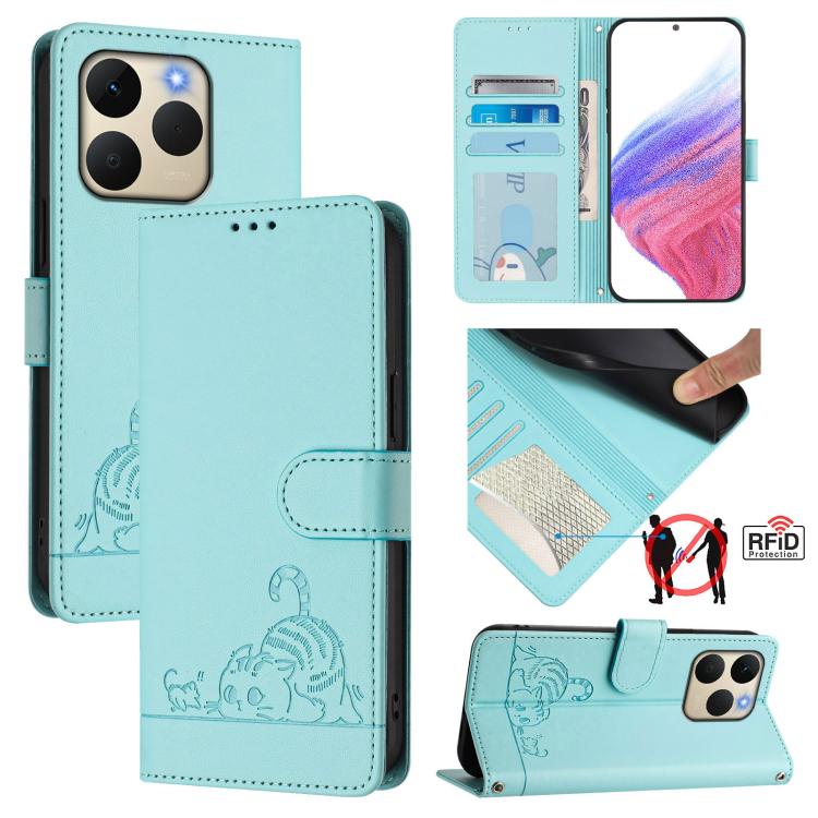 Cat Rat Embossed Pattern RFID Leather Phone Case with Lanyard, For Realme 16 Pro 5G Global, For Realme Note 70 4G / 70T 4G, For Realme C85 5G / 15x 5G India, For Realme P4 Pro 5G, For Realme P4 5G, For Realme 15T 5G Global, For Realme C71 4G India     ...