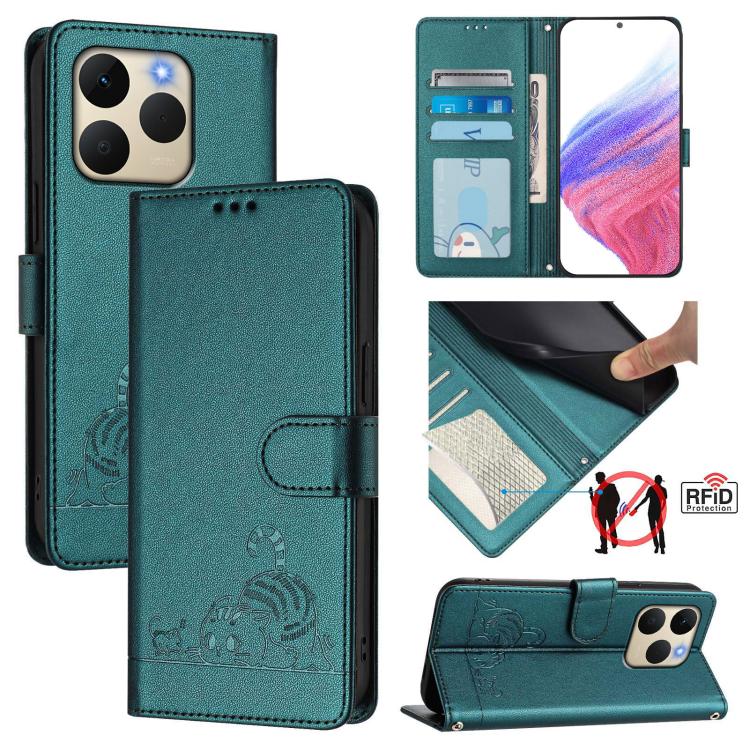 Cat Rat Embossed Pattern RFID Leather Phone Case with Lanyard, For Realme 16 Pro 5G Global, For Realme Note 70 4G / 70T 4G, For Realme C85 5G / 15x 5G India, For Realme P4 Pro 5G, For Realme P4 5G, For Realme 15T 5G Global, For Realme C71 4G India     ...