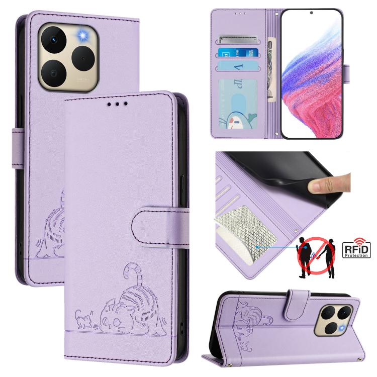 Cat Rat Embossed Pattern RFID Leather Phone Case with Lanyard, For Realme 16 Pro 5G Global, For Realme Note 70 4G / 70T 4G, For Realme C85 5G / 15x 5G India, For Realme P4 Pro 5G, For Realme P4 5G, For Realme 15T 5G Global, For Realme C71 4G India     ...