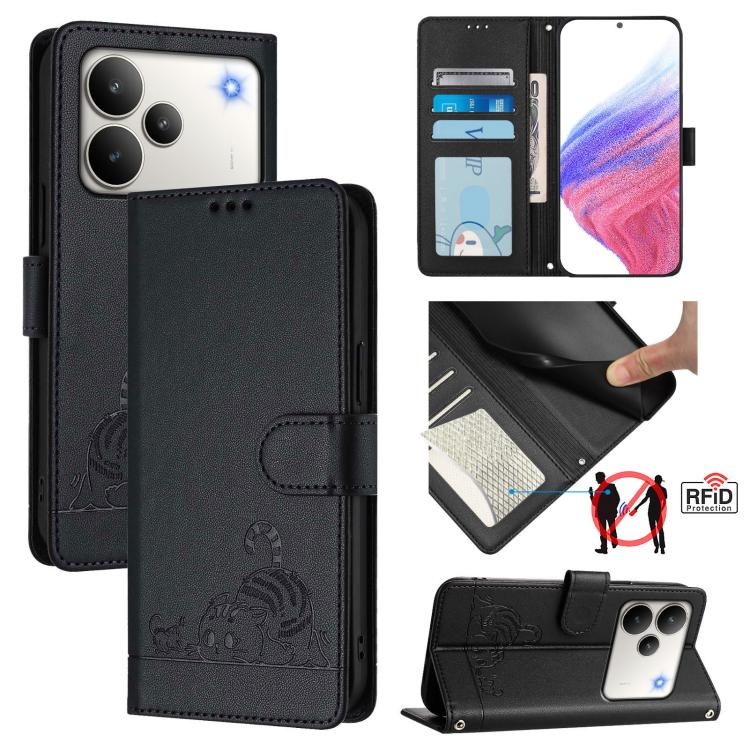 Cat Rat Embossed Pattern RFID Leather Phone Case with Lanyard, For Realme 16 Pro 5G Global, For Realme Note 70 4G / 70T 4G, For Realme C85 5G / 15x 5G India, For Realme P4 Pro 5G, For Realme P4 5G, For Realme 15T 5G Global, For Realme C71 4G India     ...