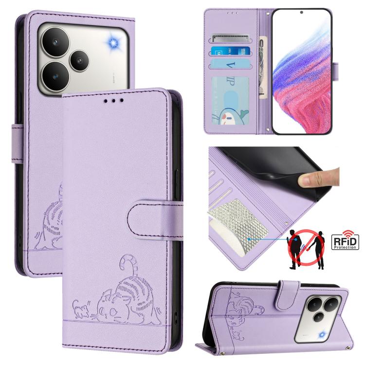 Cat Rat Embossed Pattern RFID Leather Phone Case with Lanyard, For Realme 16 Pro 5G Global, For Realme Note 70 4G / 70T 4G, For Realme C85 5G / 15x 5G India, For Realme P4 Pro 5G, For Realme P4 5G, For Realme 15T 5G Global, For Realme C71 4G India     ...