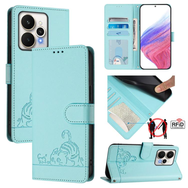 Cat Rat Embossed Pattern RFID Leather Phone Case with Lanyard, For Realme 16 Pro 5G Global, For Realme Note 70 4G / 70T 4G, For Realme C85 5G / 15x 5G India, For Realme P4 Pro 5G, For Realme P4 5G, For Realme 15T 5G Global, For Realme C71 4G India     ...