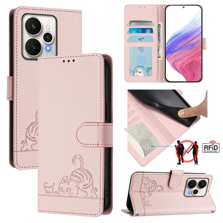 Cat Rat Embossed Pattern RFID Leather Phone Case with Lanyard, For Realme 16 Pro 5G Global, For Realme Note 70 4G / 70T 4G, For Realme C85 5G / 15x 5G India, For Realme P4 Pro 5G, For Realme P4 5G, For Realme 15T 5G Global, For Realme C71 4G India     ...