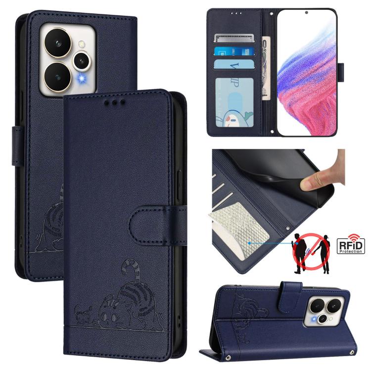 Cat Rat Embossed Pattern RFID Leather Phone Case with Lanyard, For Realme 16 Pro 5G Global, For Realme Note 70 4G / 70T 4G, For Realme C85 5G / 15x 5G India, For Realme P4 Pro 5G, For Realme P4 5G, For Realme 15T 5G Global, For Realme C71 4G India     ...