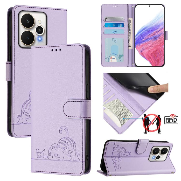 Cat Rat Embossed Pattern RFID Leather Phone Case with Lanyard, For Realme 16 Pro 5G Global, For Realme Note 70 4G / 70T 4G, For Realme C85 5G / 15x 5G India, For Realme P4 Pro 5G, For Realme P4 5G, For Realme 15T 5G Global, For Realme C71 4G India     ...