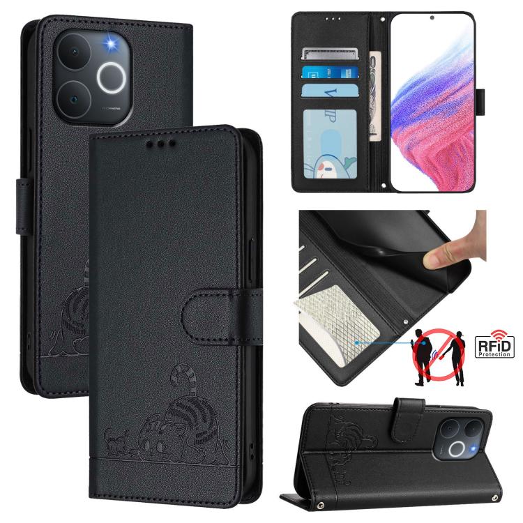 Cat Rat Embossed Pattern RFID Leather Phone Case with Lanyard, For Realme 16 Pro 5G Global, For Realme Note 70 4G / 70T 4G, For Realme C85 5G / 15x 5G India, For Realme P4 Pro 5G, For Realme P4 5G, For Realme 15T 5G Global, For Realme C71 4G India     ...