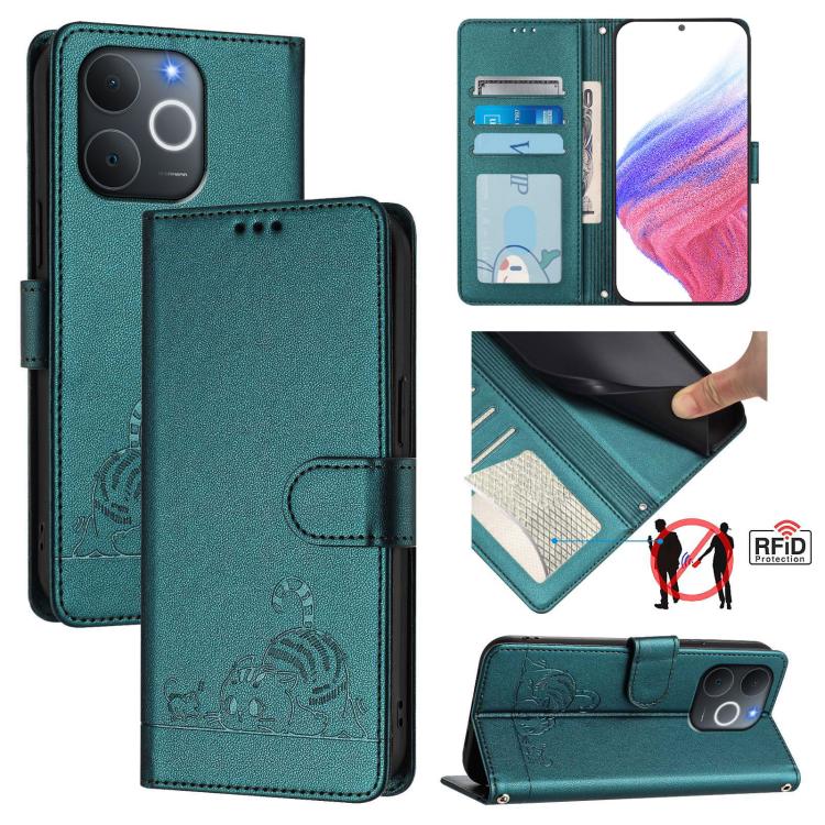 Cat Rat Embossed Pattern RFID Leather Phone Case with Lanyard, For Realme 16 Pro 5G Global, For Realme Note 70 4G / 70T 4G, For Realme C85 5G / 15x 5G India, For Realme P4 Pro 5G, For Realme P4 5G, For Realme 15T 5G Global, For Realme C71 4G India     ...