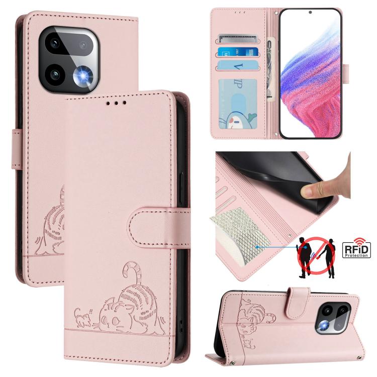 Cat Rat Embossed Pattern RFID Leather Phone Case with Lanyard, For Realme P4x 5G / OnePlus Nord CE6 Lite, For Realme 16T 5G Global, For Realme C100 5G / C85 5G Global, For Realme P4 Power 5G, For Realme Note 80 4G Global, For Realme C83 5G India / C85 ...