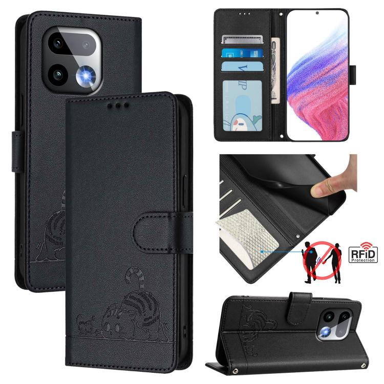 Cat Rat Embossed Pattern RFID Leather Phone Case with Lanyard, For Realme P4x 5G / OnePlus Nord CE6 Lite, For Realme 16T 5G Global, For Realme C100 5G / C85 5G Global, For Realme P4 Power 5G, For Realme Note 80 4G Global, For Realme C83 5G India / C85 ...