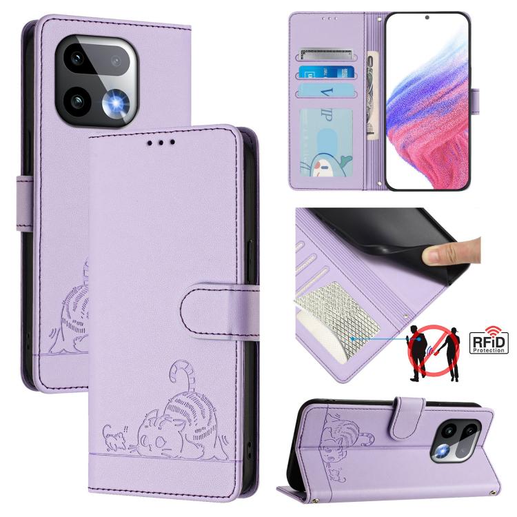 Cat Rat Embossed Pattern RFID Leather Phone Case with Lanyard, For Realme P4x 5G / OnePlus Nord CE6 Lite, For Realme 16T 5G Global, For Realme C100 5G / C85 5G Global, For Realme P4 Power 5G, For Realme Note 80 4G Global, For Realme C83 5G India / C85 ...