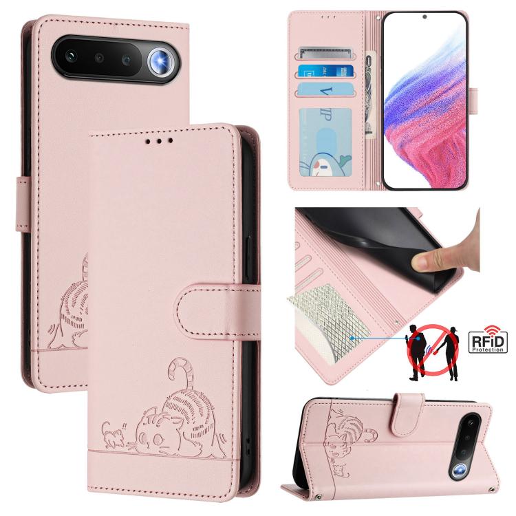 Cat Rat Embossed Pattern RFID Leather Phone Case with Lanyard, For Realme P4x 5G / OnePlus Nord CE6 Lite, For Realme 16T 5G Global, For Realme C100 5G / C85 5G Global, For Realme P4 Power 5G, For Realme Note 80 4G Global, For Realme C83 5G India / C85 ...
