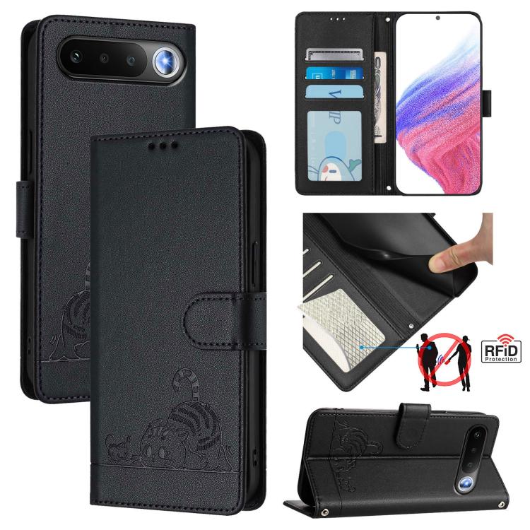 Cat Rat Embossed Pattern RFID Leather Phone Case with Lanyard, For Realme P4x 5G / OnePlus Nord CE6 Lite, For Realme 16T 5G Global, For Realme C100 5G / C85 5G Global, For Realme P4 Power 5G, For Realme Note 80 4G Global, For Realme C83 5G India / C85 ...