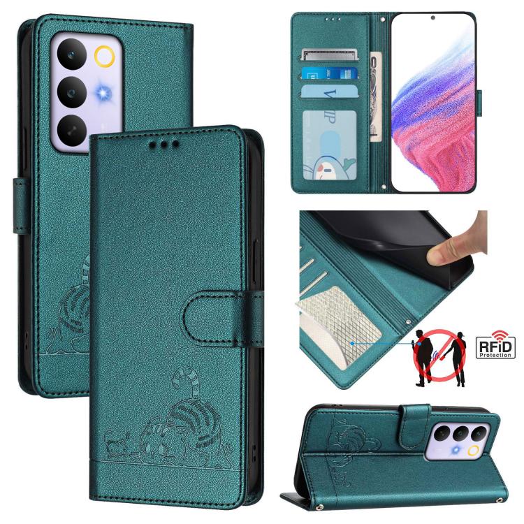Cat Rat Embossed Pattern RFID Leather Phone Case with Lanyard, For Realme P4x 5G / OnePlus Nord CE6 Lite, For Realme 16T 5G Global, For Realme C100 5G / C85 5G Global, For Realme P4 Power 5G, For Realme Note 80 4G Global, For Realme C83 5G India / C85 ...