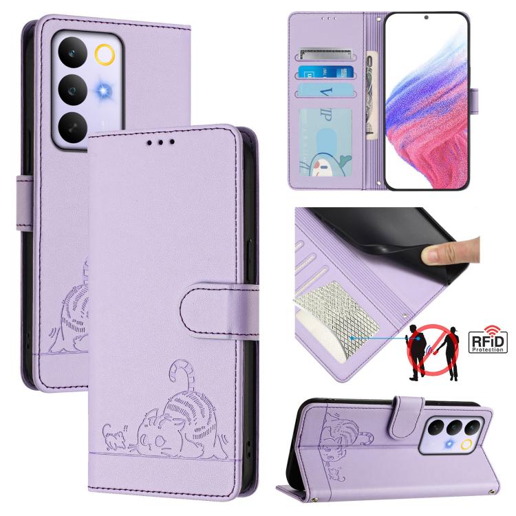 Cat Rat Embossed Pattern RFID Leather Phone Case with Lanyard, For Realme P4x 5G / OnePlus Nord CE6 Lite, For Realme 16T 5G Global, For Realme C100 5G / C85 5G Global, For Realme P4 Power 5G, For Realme Note 80 4G Global, For Realme C83 5G India / C85 ...