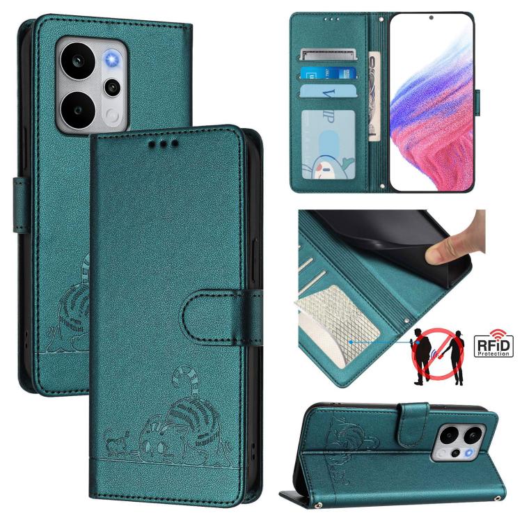Cat Rat Embossed Pattern RFID Leather Phone Case with Lanyard, For Realme P4x 5G / OnePlus Nord CE6 Lite, For Realme 16T 5G Global, For Realme C100 5G / C85 5G Global, For Realme P4 Power 5G, For Realme Note 80 4G Global, For Realme C83 5G India / C85 ...