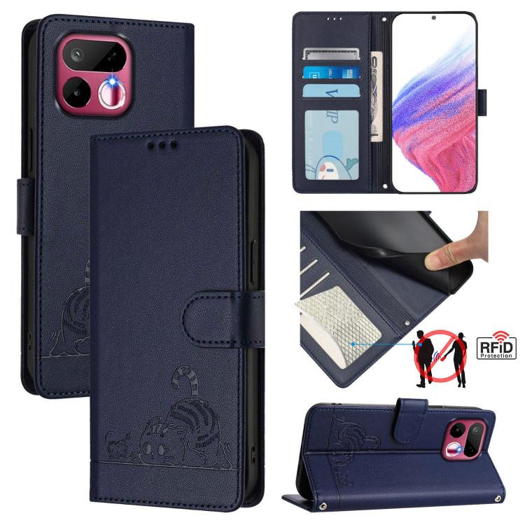 Cat Rat Embossed Pattern RFID Leather Phone Case with Lanyard, For Realme P4x 5G / OnePlus Nord CE6 Lite, For Realme 16T 5G Global, For Realme C100 5G / C85 5G Global, For Realme P4 Power 5G, For Realme Note 80 4G Global, For Realme C83 5G India / C85 ...
