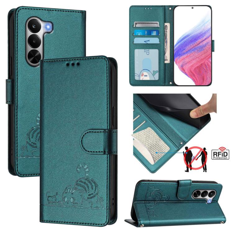Cat Rat Embossed Pattern RFID Leather Phone Case with Lanyard, For Realme P4x 5G / OnePlus Nord CE6 Lite, For Realme 16T 5G Global, For Realme C100 5G / C85 5G Global, For Realme P4 Power 5G, For Realme Note 80 4G Global, For Realme C83 5G India / C85 ...