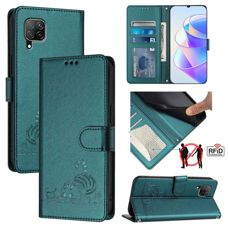 Cat Rat Embossed Pattern RFID Leather Phone Case with Lanyard, For Huawei P smart 2021 4G, For Huawei P40 lite 4G, For Huawei P40 Pro, For Huawei P40, For Huawei nova 6 SE, For Huawei Enjoy 10 Plus, For Huawei P Smart Z, For Huawei Y9 Prime 2019