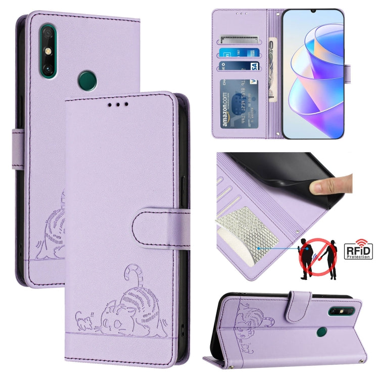 Cat Rat Embossed Pattern RFID Leather Phone Case with Lanyard, For Huawei Enjoy 50 Pro 4G, For Huawei nova Y90, For Huawei Enjoy 50 4G, For Huawei nova Y70 Plus, For Huawei nova 9, For Huawei P50 Pro, For Huawei P50, For Huawei Enjoy 20 SE/Y7a 4G