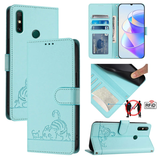 Cat Rat Embossed Pattern RFID Leather Phone Case with Lanyard, For Huawei P smart 2021 4G, For Huawei P40 lite 4G, For Huawei P40 Pro, For Huawei P40, For Huawei nova 6 SE, For Huawei Enjoy 10 Plus, For Huawei P Smart Z, For Huawei Y9 Prime 2019