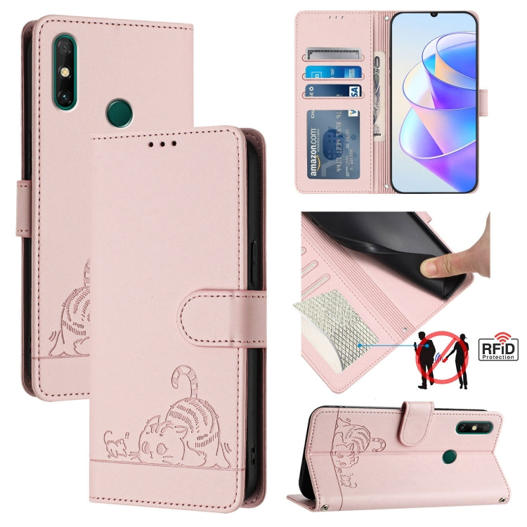 Cat Rat Embossed Pattern RFID Leather Phone Case with Lanyard, For Huawei P smart 2021 4G, For Huawei P40 lite 4G, For Huawei P40 Pro, For Huawei P40, For Huawei nova 6 SE, For Huawei Enjoy 10 Plus, For Huawei P Smart Z, For Huawei Y9 Prime 2019