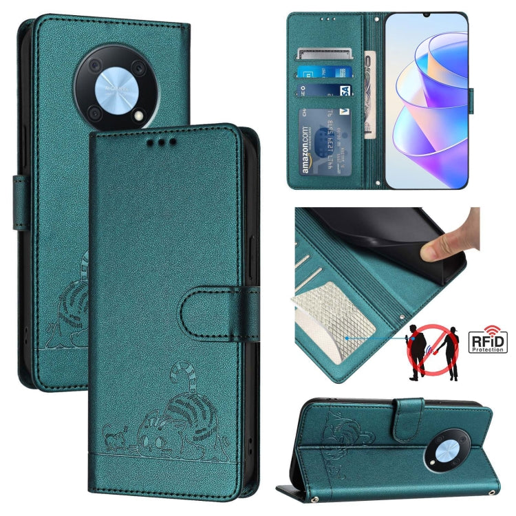 Cat Rat Embossed Pattern RFID Leather Phone Case with Lanyard, For Huawei Enjoy 50 Pro 4G, For Huawei nova Y90, For Huawei Enjoy 50 4G, For Huawei nova Y70 Plus, For Huawei nova 9, For Huawei P50 Pro, For Huawei P50, For Huawei Enjoy 20 SE/Y7a 4G