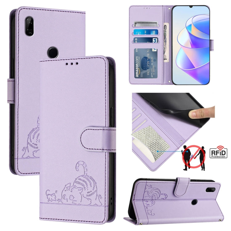 Cat Rat Embossed Pattern RFID Leather Phone Case with Lanyard, For Huawei P smart 2021 4G, For Huawei P40 lite 4G, For Huawei P40 Pro, For Huawei P40, For Huawei nova 6 SE, For Huawei Enjoy 10 Plus, For Huawei P Smart Z, For Huawei Y9 Prime 2019