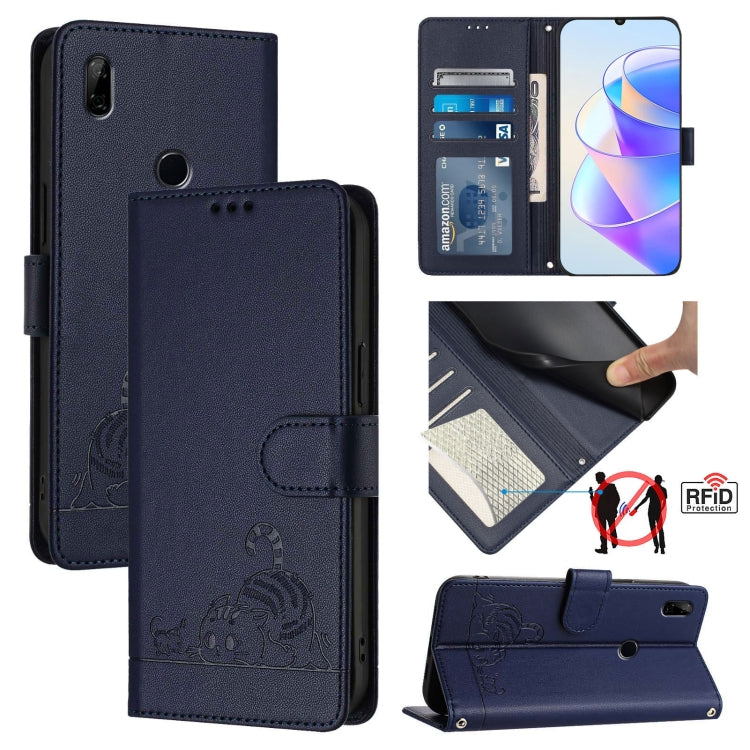 Cat Rat Embossed Pattern RFID Leather Phone Case with Lanyard, For Huawei P smart 2021 4G, For Huawei P40 lite 4G, For Huawei P40 Pro, For Huawei P40, For Huawei nova 6 SE, For Huawei Enjoy 10 Plus, For Huawei P Smart Z, For Huawei Y9 Prime 2019