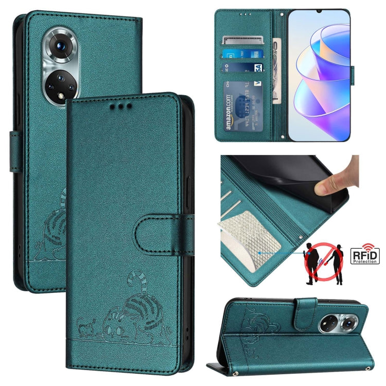 Cat Rat Embossed Pattern RFID Leather Phone Case with Lanyard, For Huawei Enjoy 50 Pro 4G, For Huawei nova Y90, For Huawei Enjoy 50 4G, For Huawei nova Y70 Plus, For Huawei nova 9, For Huawei P50 Pro, For Huawei P50, For Huawei Enjoy 20 SE/Y7a 4G