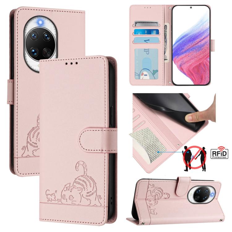 Cat Rat Embossed Pattern RFID Leather Phone Case with Lanyard, For Huawei nova 14 Lite 5G / nova 15 / 16z, For Huawei nova 16 5G, For Huawei Pura 90 Pro Max 5G, For Huawei Pura 90 Pro 5G, For Huawei Mate 70 Air 5G, For Huawei Enjoy 80s 4G              ...