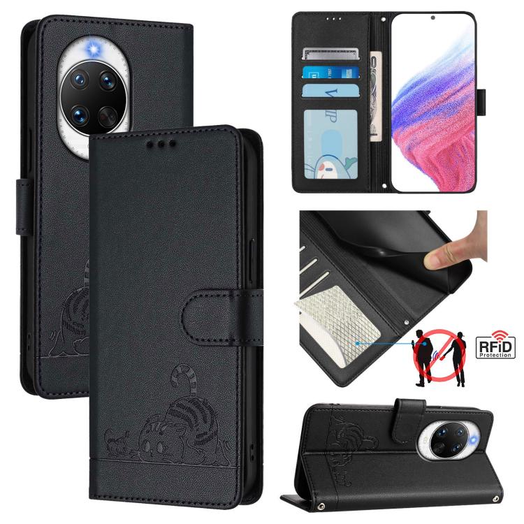 Cat Rat Embossed Pattern RFID Leather Phone Case with Lanyard, For Huawei nova 14 Lite 5G / nova 15 / 16z, For Huawei nova 16 5G, For Huawei Pura 90 Pro Max 5G, For Huawei Pura 90 Pro 5G, For Huawei Mate 70 Air 5G, For Huawei Enjoy 80s 4G              ...