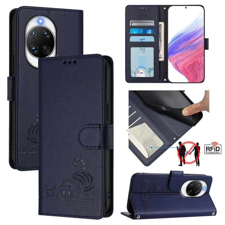 Cat Rat Embossed Pattern RFID Leather Phone Case with Lanyard, For Huawei nova 14 Lite 5G / nova 15 / 16z, For Huawei nova 16 5G, For Huawei Pura 90 Pro Max 5G, For Huawei Pura 90 Pro 5G, For Huawei Mate 70 Air 5G, For Huawei Enjoy 80s 4G              ...