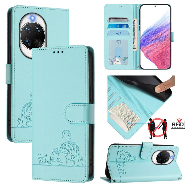Cat Rat Embossed Pattern RFID Leather Phone Case with Lanyard, For Huawei nova 14 Lite 5G / nova 15 / 16z, For Huawei nova 16 5G, For Huawei Pura 90 Pro Max 5G, For Huawei Pura 90 Pro 5G, For Huawei Mate 70 Air 5G, For Huawei Enjoy 80s 4G              ...