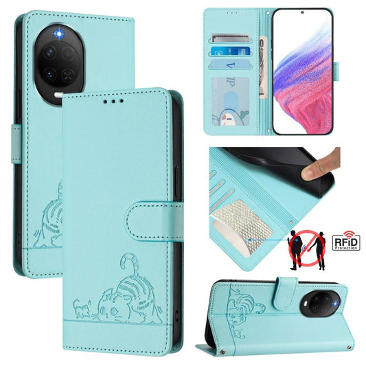 Cat Rat Embossed Pattern RFID Leather Phone Case with Lanyard, For Huawei nova 14 Lite 5G / nova 15 / 16z, For Huawei nova 16 5G, For Huawei Pura 90 Pro Max 5G, For Huawei Pura 90 Pro 5G, For Huawei Mate 70 Air 5G, For Huawei Enjoy 80s 4G