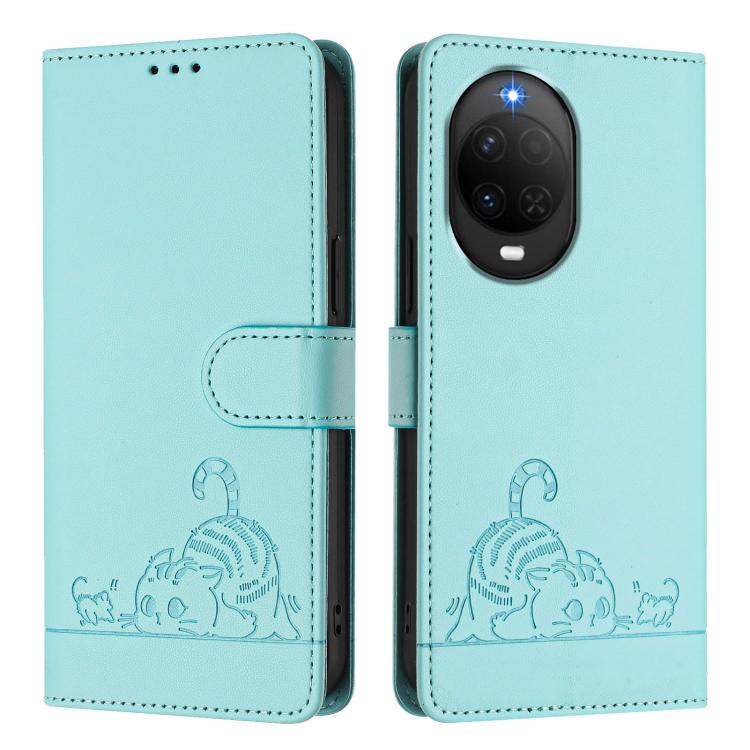 Cat Rat Embossed Pattern RFID Leather Phone Case with Lanyard, For Huawei nova 14 Lite 5G / nova 15 / 16z, For Huawei nova 16 5G, For Huawei Pura 90 Pro Max 5G, For Huawei Pura 90 Pro 5G, For Huawei Mate 70 Air 5G, For Huawei Enjoy 80s 4G              ...