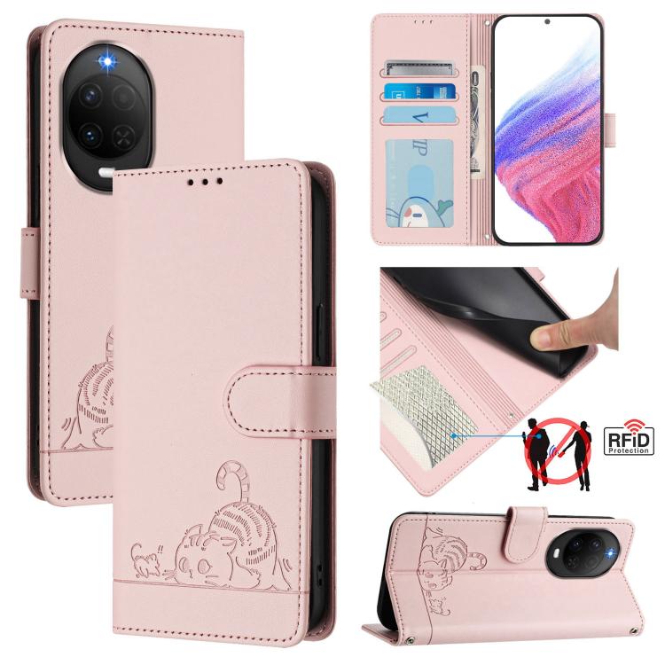 Cat Rat Embossed Pattern RFID Leather Phone Case with Lanyard, For Huawei nova 14 Lite 5G / nova 15 / 16z, For Huawei nova 16 5G, For Huawei Pura 90 Pro Max 5G, For Huawei Pura 90 Pro 5G, For Huawei Mate 70 Air 5G, For Huawei Enjoy 80s 4G              ...