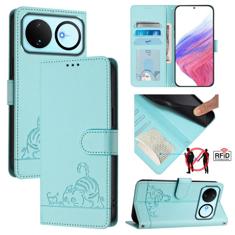 Cat Rat Embossed Pattern RFID Leather Phone Case with Lanyard, For Huawei nova 14 Lite 5G / nova 15 / 16z, For Huawei nova 16 5G, For Huawei Pura 90 Pro Max 5G, For Huawei Pura 90 Pro 5G, For Huawei Mate 70 Air 5G, For Huawei Enjoy 80s 4G              ...
