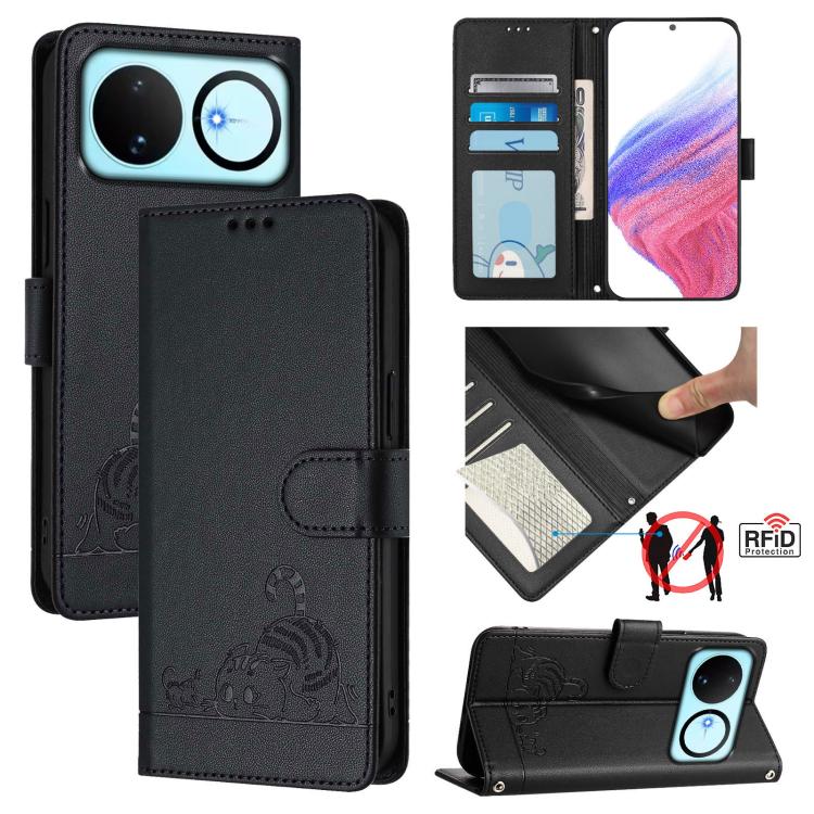 Cat Rat Embossed Pattern RFID Leather Phone Case with Lanyard, For Huawei nova 14 Lite 5G / nova 15 / 16z, For Huawei nova 16 5G, For Huawei Pura 90 Pro Max 5G, For Huawei Pura 90 Pro 5G, For Huawei Mate 70 Air 5G, For Huawei Enjoy 80s 4G              ...