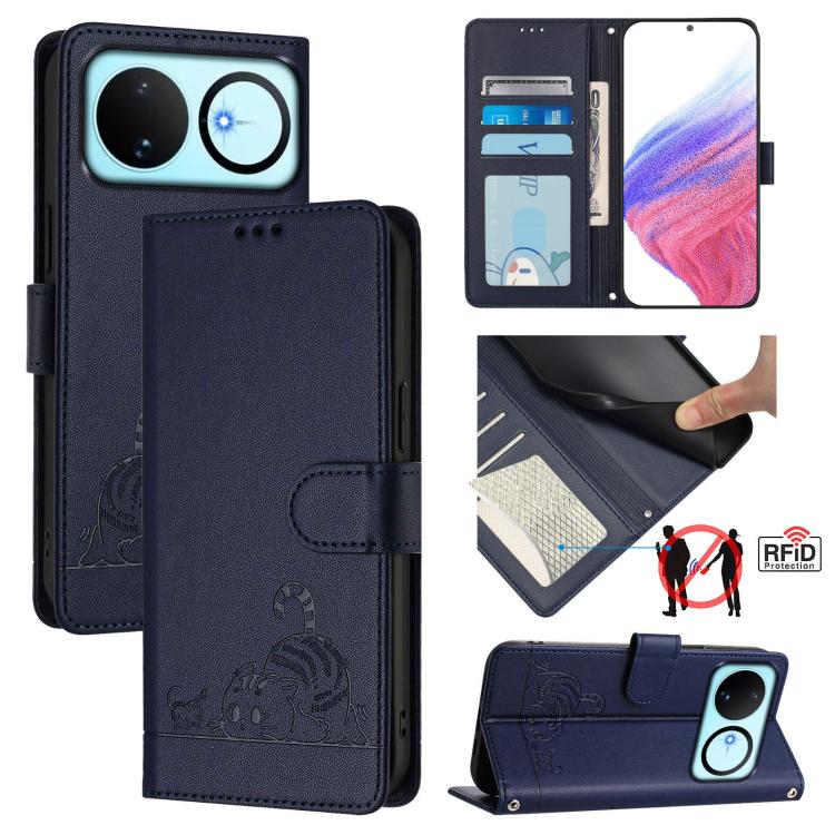 Cat Rat Embossed Pattern RFID Leather Phone Case with Lanyard, For Huawei nova 14 Lite 5G / nova 15 / 16z, For Huawei nova 16 5G, For Huawei Pura 90 Pro Max 5G, For Huawei Pura 90 Pro 5G, For Huawei Mate 70 Air 5G, For Huawei Enjoy 80s 4G              ...