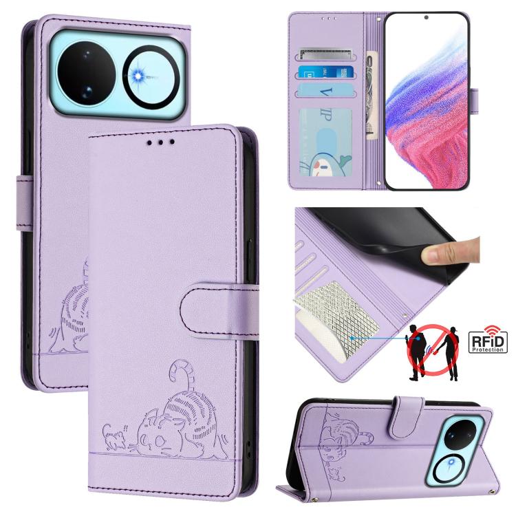 Cat Rat Embossed Pattern RFID Leather Phone Case with Lanyard, For Huawei nova 14 Lite 5G / nova 15 / 16z, For Huawei nova 16 5G, For Huawei Pura 90 Pro Max 5G, For Huawei Pura 90 Pro 5G, For Huawei Mate 70 Air 5G, For Huawei Enjoy 80s 4G              ...