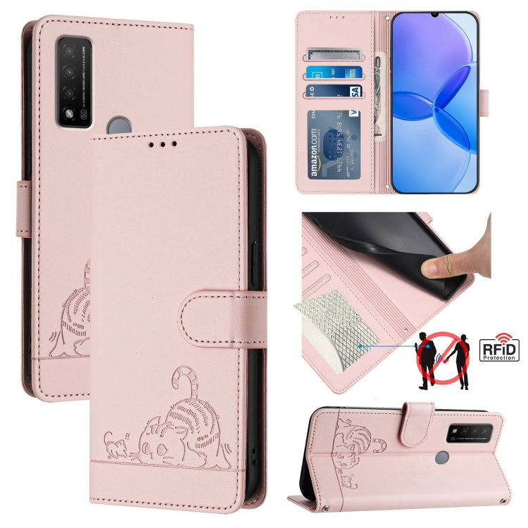 Cat Rat Embossed Pattern RFID Leather Phone Case with Lanyard, For TCL 30 / 30 5G / 30+, For TCL 30 SE, For TCL 30 XE 5G, For TCL 20 R