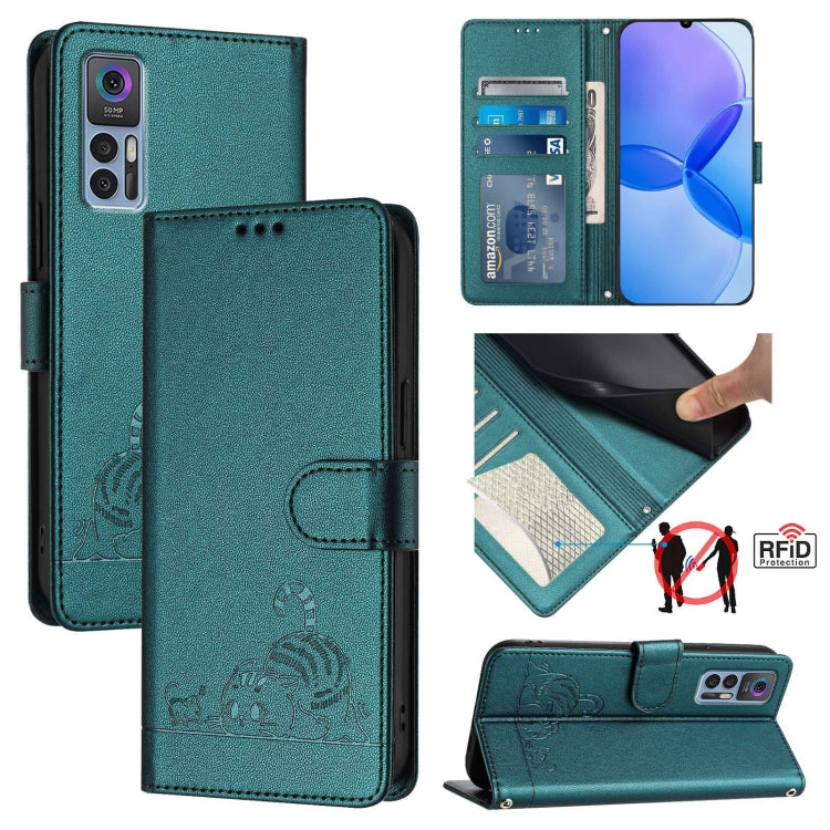 Cat Rat Embossed Pattern RFID Leather Phone Case with Lanyard, For TCL 30 / 30 5G / 30+, For TCL 30 SE, For TCL 30 XE 5G, For TCL 20 R