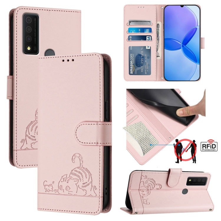 Cat Rat Embossed Pattern RFID Leather Phone Case with Lanyard, For TCL 30 / 30 5G / 30+, For TCL 30 SE, For TCL 30 XE 5G, For TCL 20 R