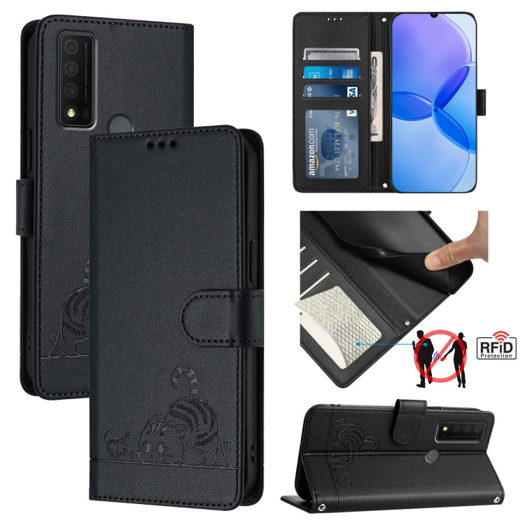 Cat Rat Embossed Pattern RFID Leather Phone Case with Lanyard, For TCL 30 / 30 5G / 30+, For TCL 30 SE, For TCL 30 XE 5G, For TCL 20 R