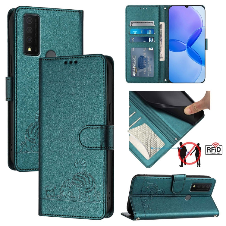 Cat Rat Embossed Pattern RFID Leather Phone Case with Lanyard, For TCL 30 / 30 5G / 30+, For TCL 30 SE, For TCL 30 XE 5G, For TCL 20 R